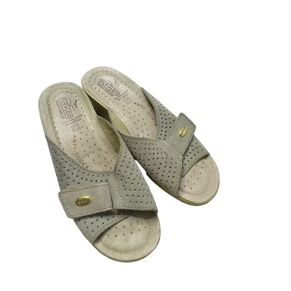 Fly Flot Grey Leather Italian Comfort Sandal Sz 39 - Picture 6 of 7